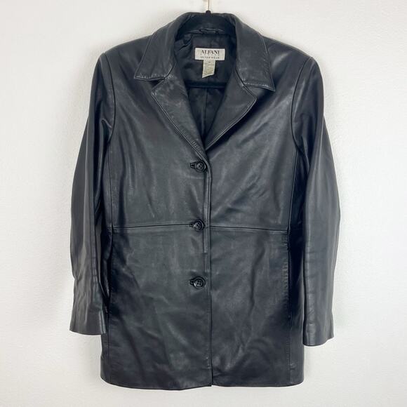 Alfani Womens Black Leather Jacket Longline Below Waist Classic Neutral Medium - Picture 6 of 10